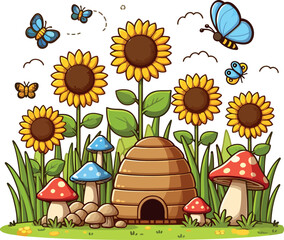 Charming garden scene with beehive