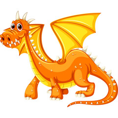 Whimsical Orange Dragon With Yellow Wings and Spikes Detailed Cartoonish Illustration Standing On Transparent Background Joyful Expression