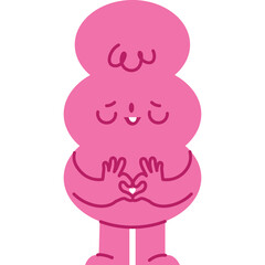 Whimsical Pink Character Illustration with Heart Hands and Gentle Smile on Transparent Background