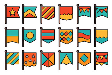 Colorful nautical signal flags and pennants displayed on poles
