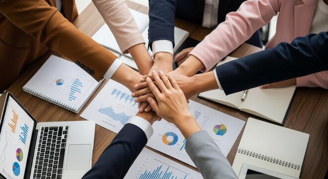 Business Team Unity Over Financial Reports