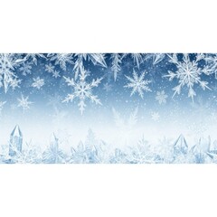 Ethereal winter landscape of delicate snowflakes falling on a frosty background