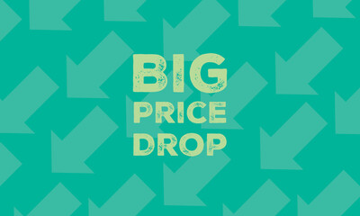 Stylised vector illustration featuring the words "big Price Drop" with a downward-pointing arrow