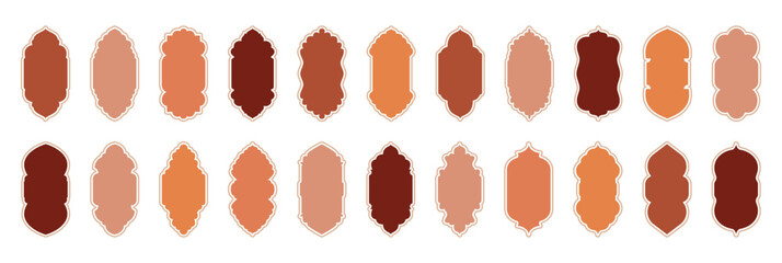 Shape Islamic door and Arabic window arch in warm colors isolated on transparent. Islamic vector shapes of a window or door arch. Arabic door and window vector silhouette. Collection of oriental style