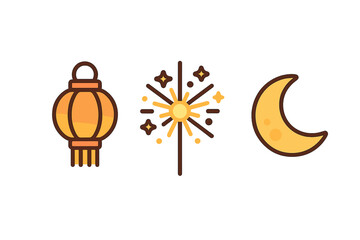 Fototapeta premium Traditional Chinese lantern firework and crescent moon graphic symbols