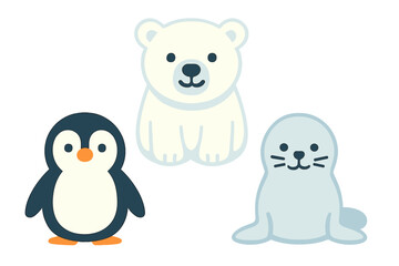 Fototapeta premium Set of cute arctic animal characters including penguin polar bear and seal