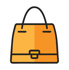 Orange handbag icon with black outline and simple details Keywords: handbag, purse, bag