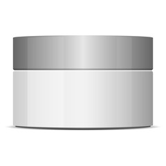 White cosmetic jar with silver lid and transparent background isolated on white studio background ideal for product mockup and branding