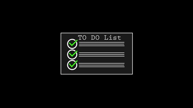 Animated to-do list icon featuring check marks symbolizing completed tasks, productivity, and organization. Perfect for business, planning, management, and time-tracking design themes.
