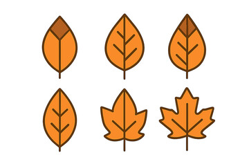 Obraz premium Six stylized orange autumn leaves icons with brown outlines