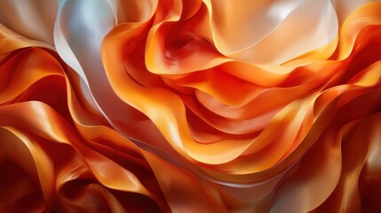 An abstract close-up of flowing fabric in warm orange and cream tones creates a visually striking and dynamic composition, evoking feelings of comfort and elegance.