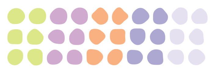 Pastel neon abstract shapes seamless pattern with soft rounded forms in purple orange yellow tones, modern playful minimalist geometric background for fabric, kids design, wallpaper, decor