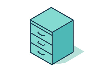 Obraz premium Isometric three drawer filing cabinet icon with modern teal color scheme
