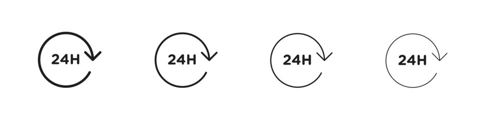 24 Hour time icon outline symbol. Editable Stroke collection.