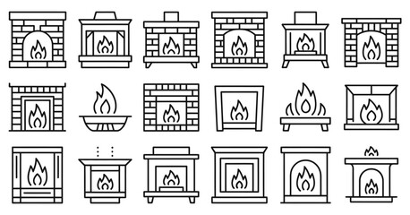 Cozy fireplace icon collection for winter and home decor, charming vector illustration
