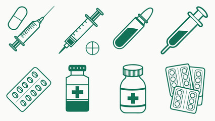 Medical Healthcare Pharmacy Drugs Treatment Icons Set with vector illustration