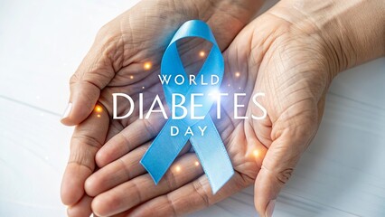 World Diabetes Day, Hands Holding ribbon Symbolizing Care Protection And Hope.