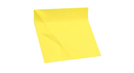 A single yellow sticky note attached to a white background wall with transparent background
