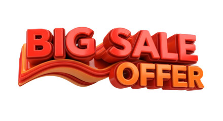A big sale offer text in red and orange with a ribbon underneath with transparent background