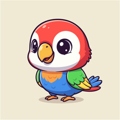 Vibrant and cheerful cute cartoon parrot, a charming little bird full of character and color