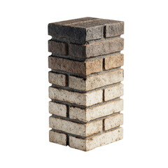 Fototapeta premium Stacked brick column with varying shades of brown and grey textures pillar masonry, Isolated On Black Background, Png Transparent Background, Cut Out