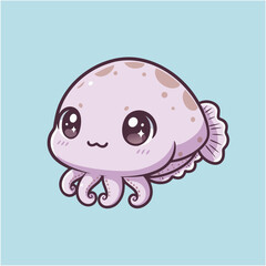 Adorable Kawaii Ocean Creature Illustration Sweet Cartoon Squid Character with Big Eyes