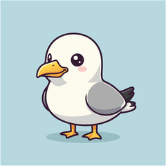 Adorable cartoon baby seagull chick illustration, a cute concept of a young marine bird with big, expressive eyes