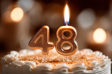 Close-Up of Golden Birthday Cake Candles Highlighting Number 48