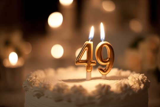 Happy Birthday Celebration with Gold Candles on Cake for 49 Years