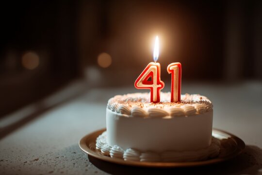 Festive Cake with Candle for 41st Birthday Celebration on Table