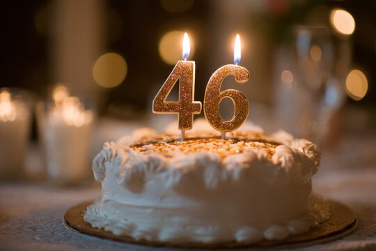 Celebration Cake with Number Candles for a 46th Birthday Party