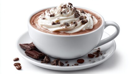 Delicious hot chocolate with whipped cream and chocolate shavings