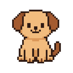 Pixel Art Sitting Puppy Dog Vector Illustration