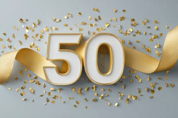 Elegant 50th Anniversary Celebration with Gold Confetti and Ribbon