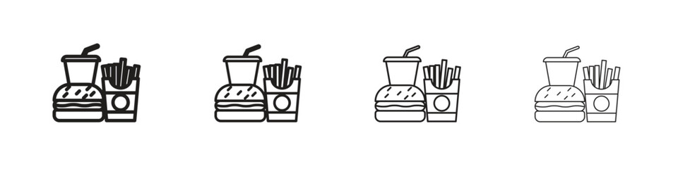 Fast food icon outline symbol. Editable Stroke collection.