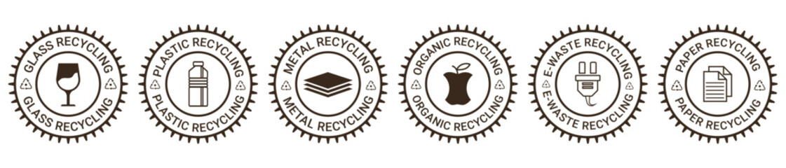 Recycling Icons Collection Glass Plastic Metal Organic E-Waste Paper