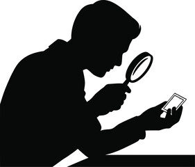 person examining a stamp with magnifier