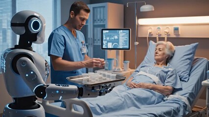 Smart Hospital Robot Assisting Patient - Powered by Adobe