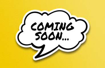 Comic speech bubble with “Coming Soon” text on yellow background
