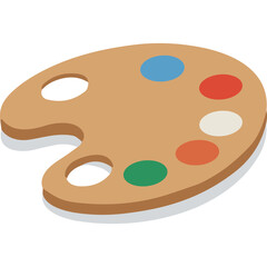Wooden Artist Paint Palette with Colorful Dots of Paint and Empty Circular Wells on a Transparent Background
