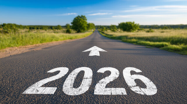 Future road ahead journey to 2026 open highway landscape clear skies inspirational vision