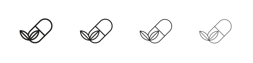 Herbal capsule icon outline symbol. Editable Stroke collection.