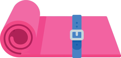 Pink yoga mat rolled with blue strap