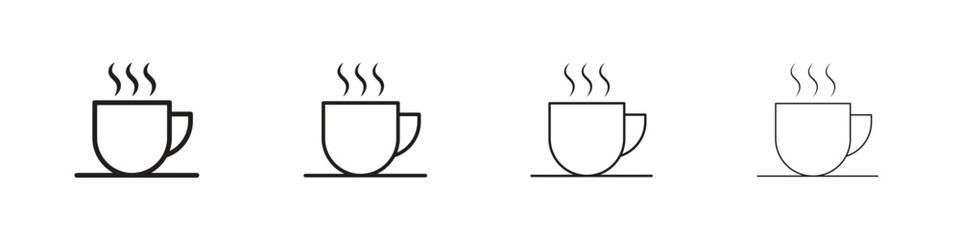 Hot coffee cup icon outline symbol. Editable Stroke collection.