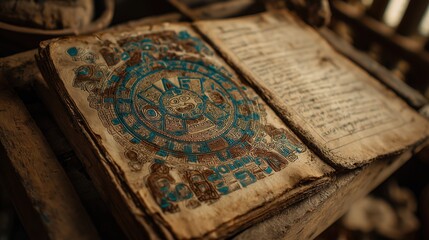 Ancient Mesoamerican Painted Calendar Manuscript Closeup