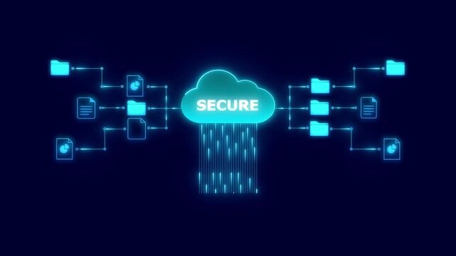 Digital Cloud Network Connection with Security Icons  on Dark Blue Background secure data