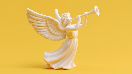 Obraz premium White Angel Sculpture Playing Trumpet on Yellow