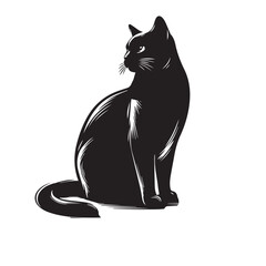 Adorable Domestic Cat Sitting and Looking Curiously at Camera