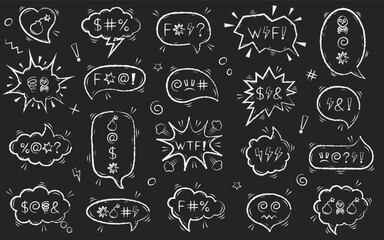 Comic speech bubbles with swear words. Crayon speech bubbles with the curses, insults, vulgar rage, swear word symbol.