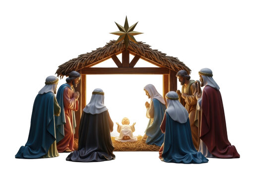 Nativity scene celebration church figurine display festive atmosphere isolated on transparent background